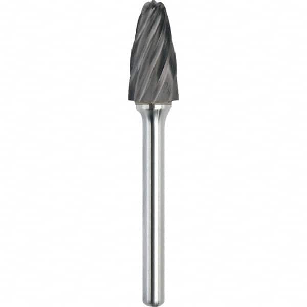 Made in USA - 9.5mm Cut Diam, 0.2362" Shank Diam, Tree with Radius Head Aluma Cut Burr - Carbide, 19mm LOC, 64mm OAL - Exact Tooling