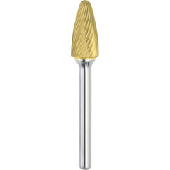 Made in USA - 5/8" Cut Diam, 3/8" Shank Diam, Tree with Radius Head Single Cut Burr - Carbide, 1" LOC, 2-3/4" OAL - Exact Tooling