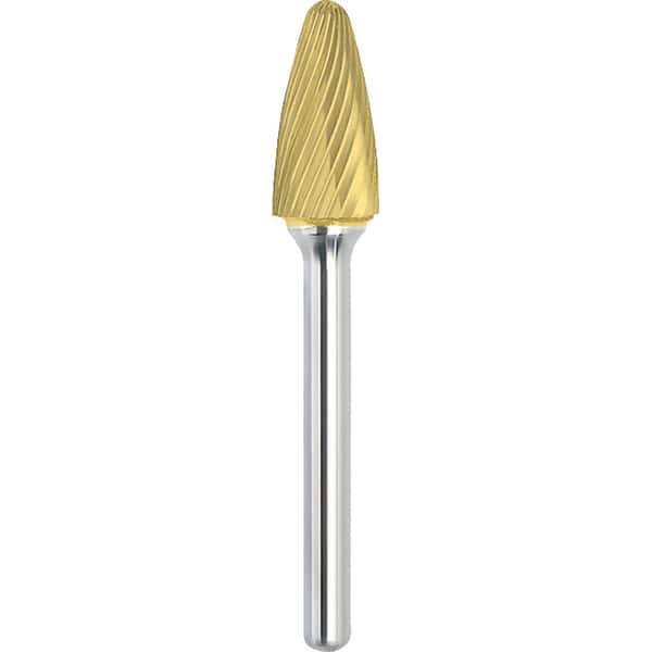 Made in USA - 9.5mm Cut Diam, 0.2362" Shank Diam, Tree with Radius Head Single Cut Burr - Carbide, 19mm LOC, 64mm OAL - Exact Tooling