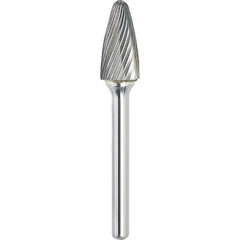 Made in USA - 9.5mm Cut Diam, 0.2362" Shank Diam, Tree with Radius Head Single Cut Burr - Carbide, 19mm LOC, 64mm OAL - Exact Tooling