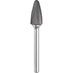 Made in USA - 9.5mm Cut Diam, 0.2362" Shank Diam, Tree with Radius Head Single Cut Burr - Carbide, 19mm LOC, 64mm OAL - Exact Tooling