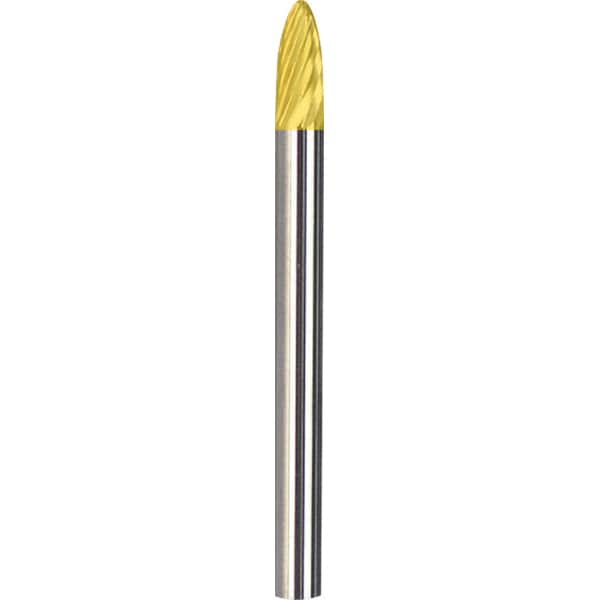 Made in USA - 6mm Cut Diam, 0.2362" Shank Diam, Tree with Radius Head Double Cut Burr - Carbide, 16mm LOC, 50mm OAL - Exact Tooling