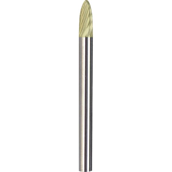 Made in USA - 6mm Cut Diam, 0.2362" Shank Diam, Tree with Radius Head Single Cut Burr - Carbide, 16mm LOC, 50mm OAL - Exact Tooling