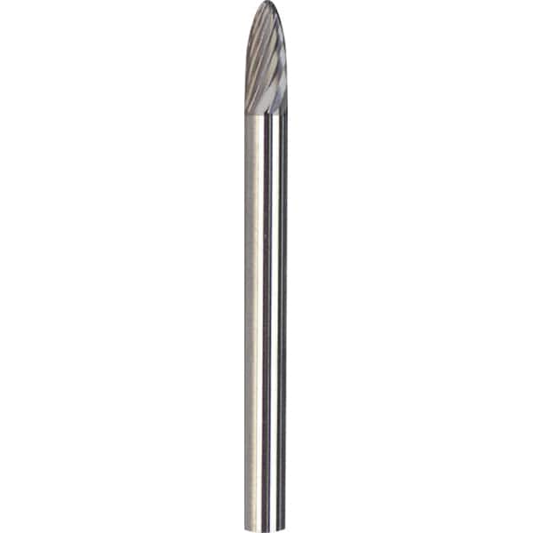 Made in USA - 6mm Cut Diam, 0.2362" Shank Diam, Tree with Radius Head Diamond Cut Burr - Carbide, 16mm LOC, 50mm OAL - Exact Tooling