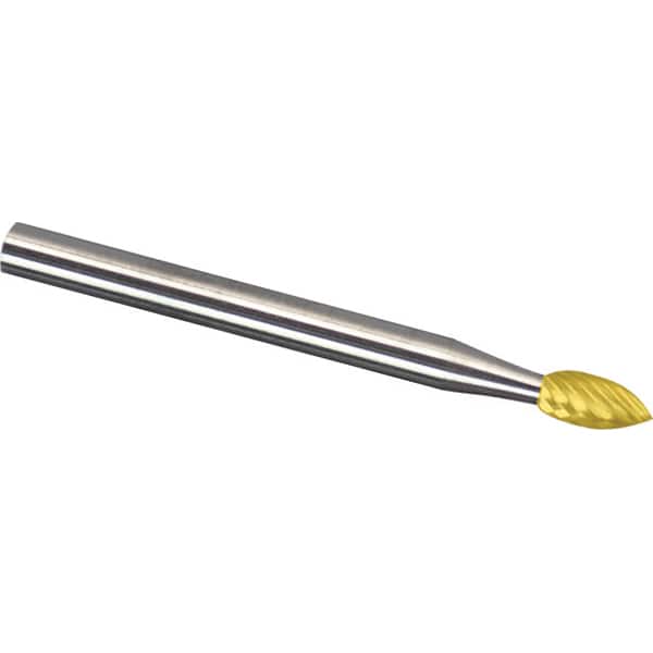 Made in USA - 6mm Cut Diam, 0.2362" Shank Diam, Flame Head Aluma Cut Burr - Carbide, 12.7mm LOC, 50mm OAL - Exact Tooling