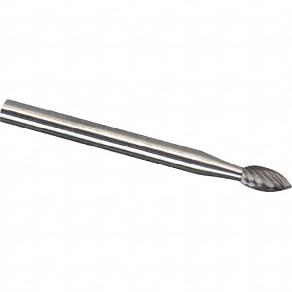 Made in USA - 6mm Cut Diam, 0.2362" Shank Diam, Flame Head Diamond Cut Burr - Carbide, 12.7mm LOC, 50mm OAL - Exact Tooling