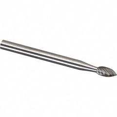 Made in USA - 6mm Cut Diam, 0.2362" Shank Diam, Flame Head Double Cut Burr - Carbide, 12.7mm LOC, 50mm OAL - Exact Tooling