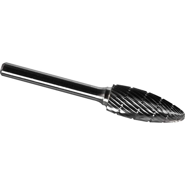 Made in USA - 8mm Cut Diam, 0.2362" Shank Diam, Flame Head Chipbreaker Cut Burr - Carbide, 19mm LOC, 64mm OAL - Exact Tooling
