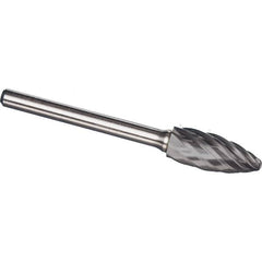 Made in USA - 1/2" Cut Diam, 0.2362" Shank Diam, Flame Head Aluma Cut Burr - Carbide, 32mm LOC, 77mm OAL - Exact Tooling