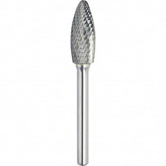 Made in USA - 8mm Cut Diam, 0.2362" Shank Diam, Flame Head Double Cut Burr - Carbide, 19mm LOC, 64mm OAL - Exact Tooling