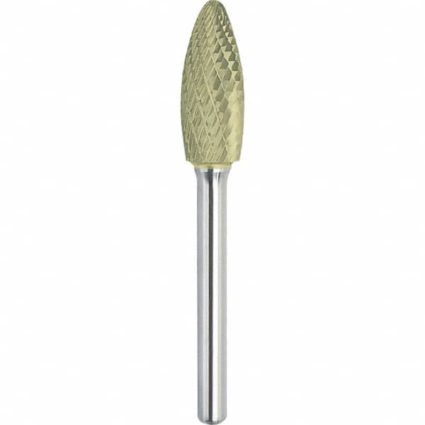 Made in USA - 1/2" Cut Diam, 0.2362" Shank Diam, Flame Head Double Cut Burr - Carbide, 32mm LOC, 77mm OAL - Exact Tooling