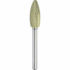 Made in USA - 1/2" Cut Diam, 0.2362" Shank Diam, Flame Head Double Cut Burr - Carbide, 32mm LOC, 77mm OAL - Exact Tooling