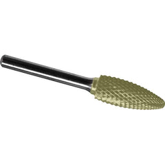 Made in USA - 1/2" Cut Diam, 0.2362" Shank Diam, Flame Head Diamond Cut Burr - Carbide, 32mm LOC, 77mm OAL - Exact Tooling