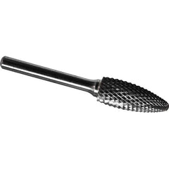 Made in USA - 5/8" Cut Diam, 1/4" Shank Diam, Flame Head Diamond Cut Burr - Carbide, 1-7/16" LOC, 3-3/16" OAL - Exact Tooling
