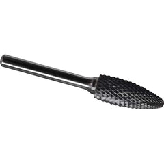 Made in USA - 5/8" Cut Diam, 1/4" Shank Diam, Flame Head Diamond Cut Burr - Carbide, 1-7/16" LOC, 3-3/16" OAL - Exact Tooling