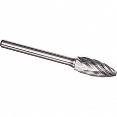 Made in USA - 8mm Cut Diam, 0.2362" Shank Diam, Flame Head Aluma Cut Burr - Carbide, 19mm LOC, 64mm OAL - Exact Tooling