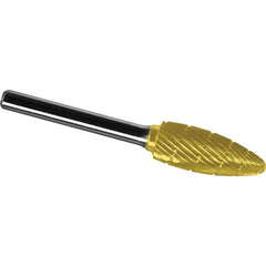 Made in USA - 5/8" Cut Diam, 1/4" Shank Diam, Flame Head Chipbreaker Cut Burr - Carbide, 1-7/16" LOC, 3-3/16" OAL - Exact Tooling
