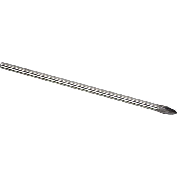 Made in USA - 1/2" Cut Diam, 0.2362" Shank Diam, Flame Head Single Cut Burr - Carbide, 32mm LOC, 182mm OAL - Exact Tooling