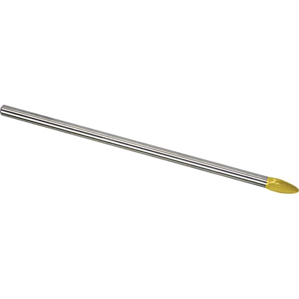 Made in USA - 8mm Cut Diam, 0.2362" Shank Diam, Flame Head Single Cut Burr - Carbide, 19mm LOC, 169mm OAL - Exact Tooling
