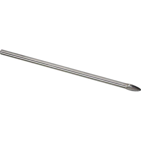 Made in USA - 8mm Cut Diam, 0.2362" Shank Diam, Flame Head Single Cut Burr - Carbide, 19mm LOC, 169mm OAL - Exact Tooling