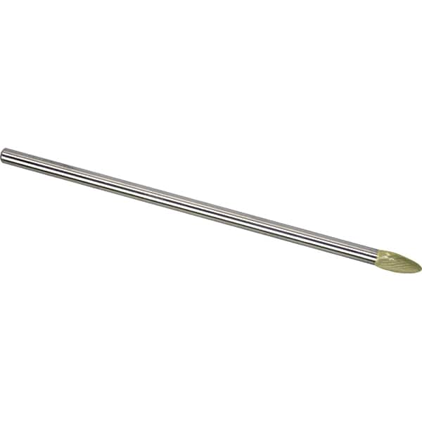 Made in USA - 6mm Cut Diam, 0.2362" Shank Diam, Flame Head Single Cut Burr - Carbide, 12.7mm LOC, 160mm OAL - Exact Tooling