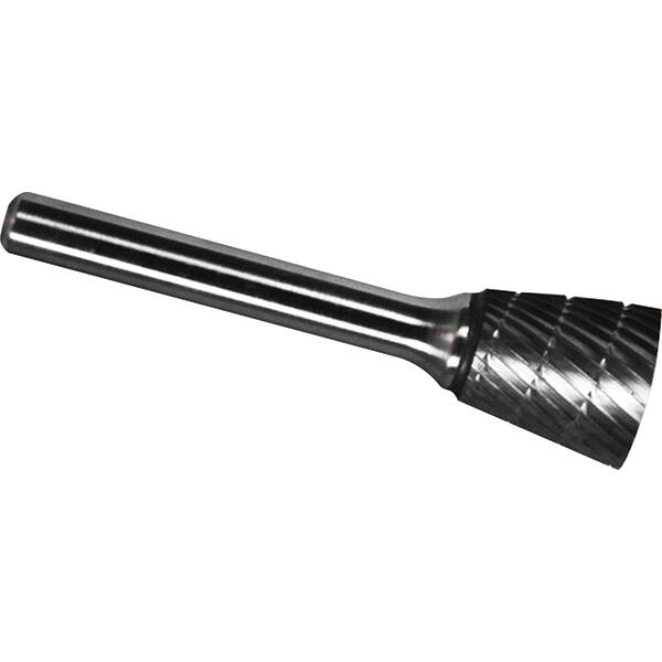 Made in USA - 6.3mm Cut Diam, 0.1181" Shank Diam, Inverted Cone Head Chipbreaker Cut Burr - Carbide, 6mm LOC, 44mm OAL - Exact Tooling