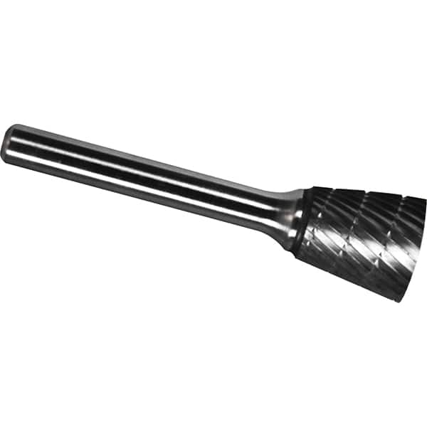 Made in USA - 5/8" Cut Diam, 1/4" Shank Diam, Inverted Cone Head Chipbreaker Cut Burr - Carbide, 3/4" LOC, 2-1/2" OAL - Exact Tooling