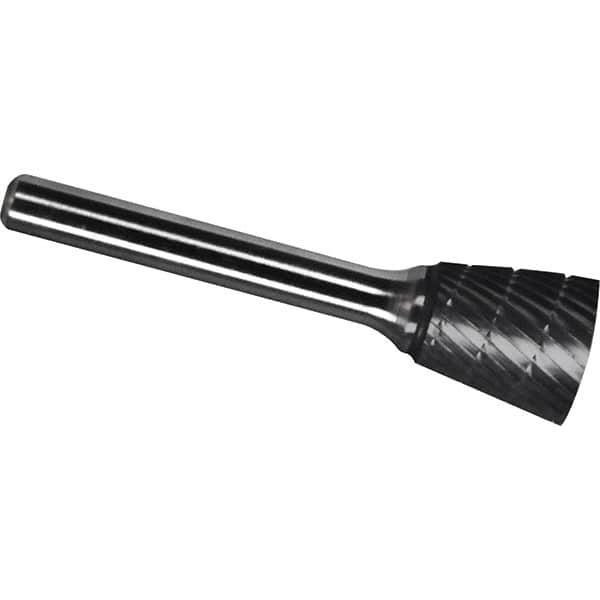 Made in USA - 5/8" Cut Diam, 1/4" Shank Diam, Inverted Cone Head Chipbreaker Cut Burr - Carbide, 5/8" LOC, 2-3/8" OAL - Exact Tooling