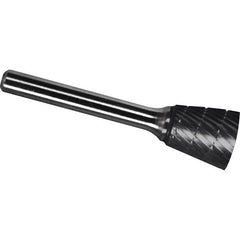 Made in USA - 6.3mm Cut Diam, 0.1181" Shank Diam, Inverted Cone Head Chipbreaker Cut Burr - Carbide, 6mm LOC, 44mm OAL - Exact Tooling