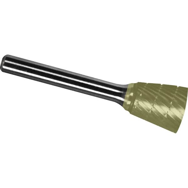 Made in USA - 1/2" Cut Diam, 0.2362" Shank Diam, Inverted Cone Head Chipbreaker Cut Burr - Carbide, 12.7mm LOC, 57.7mm OAL - Exact Tooling