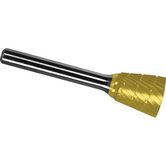 Made in USA - 6.3mm Cut Diam, 0.1181" Shank Diam, Inverted Cone Head Chipbreaker Cut Burr - Carbide, 6mm LOC, 44mm OAL - Exact Tooling