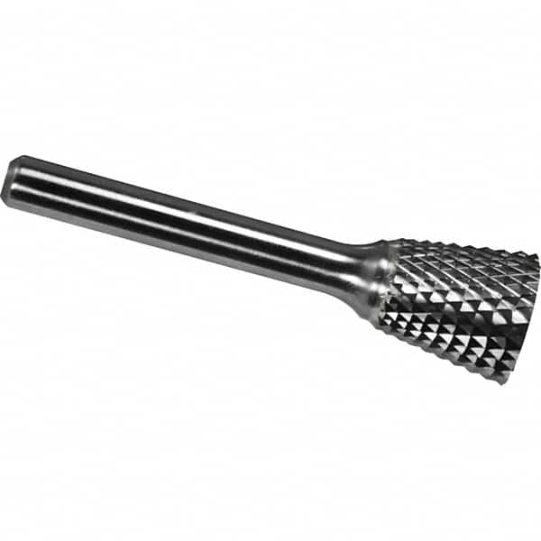 Made in USA - 6.3mm Cut Diam, 0.1181" Shank Diam, Inverted Cone Head Diamond Cut Burr - Carbide, 6mm LOC, 44mm OAL - Exact Tooling