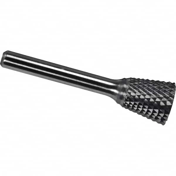 Made in USA - 6.3mm Cut Diam, 0.1181" Shank Diam, Inverted Cone Head Diamond Cut Burr - Carbide, 6mm LOC, 44mm OAL - Exact Tooling