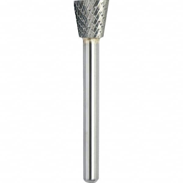 Made in USA - 9.5mm Cut Diam, 0.2362" Shank Diam, Inverted Cone Head Double Cut Burr - Carbide, 9.5mm LOC, 54.5mm OAL - Exact Tooling