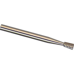 Made in USA - 6mm Cut Diam, 0.2362" Shank Diam, Inverted Cone Head Single Cut Burr - Carbide, 8mm LOC, 50mm OAL - Exact Tooling