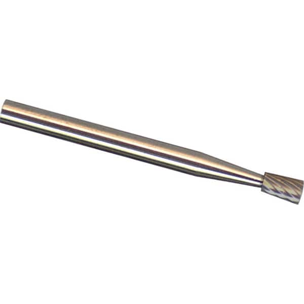 Made in USA - 6mm Cut Diam, 0.2362" Shank Diam, Inverted Cone Head Diamond Cut Burr - Carbide, 8mm LOC, 50mm OAL - Exact Tooling