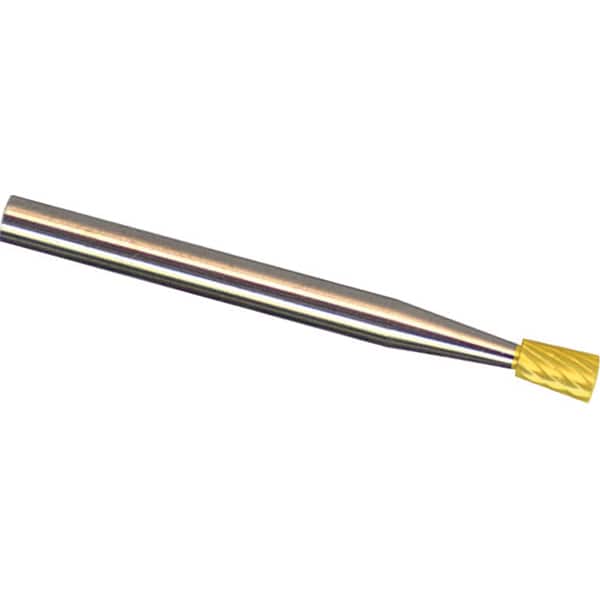 Made in USA - 6mm Cut Diam, 0.2362" Shank Diam, Inverted Cone Head Double Cut Burr - Carbide, 8mm LOC, 50mm OAL - Exact Tooling