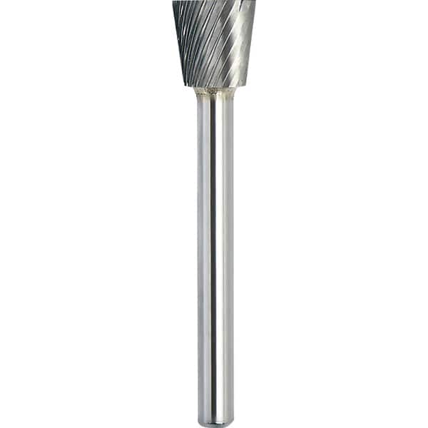 Made in USA - 6.3mm Cut Diam, 0.1181" Shank Diam, Inverted Cone Head Single Cut Burr - Carbide, 6mm LOC, 44mm OAL - Exact Tooling