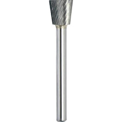 Made in USA - 6.3mm Cut Diam, 0.1181" Shank Diam, Inverted Cone Head Single Cut Burr - Carbide, 6mm LOC, 44mm OAL - Exact Tooling