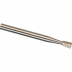 Made in USA - 6mm Cut Diam, 0.2362" Shank Diam, Inverted Cone Head Double Cut Burr - Carbide, 8mm LOC, 50mm OAL - Exact Tooling
