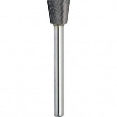 Made in USA - 5/8" Cut Diam, 1/4" Shank Diam, Inverted Cone Head Single Cut Burr - Carbide, 5/8" LOC, 2-3/8" OAL - Exact Tooling