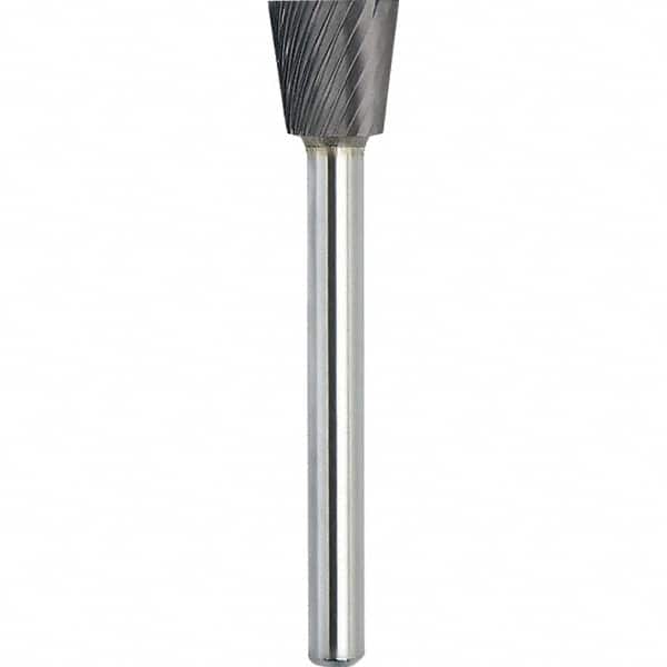 Made in USA - 9.5mm Cut Diam, 0.2362" Shank Diam, Inverted Cone Head Single Cut Burr - Carbide, 9.5mm LOC, 54.5mm OAL - Exact Tooling