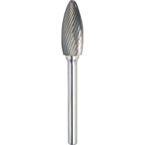 Made in USA - 1/2" Cut Diam, 0.2362" Shank Diam, Flame Head Single Cut Burr - Carbide, 32mm LOC, 77mm OAL - Exact Tooling
