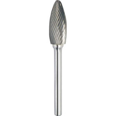 Made in USA - 1/2" Cut Diam, 0.2362" Shank Diam, Flame Head Single Cut Burr - Carbide, 32mm LOC, 77mm OAL - Exact Tooling