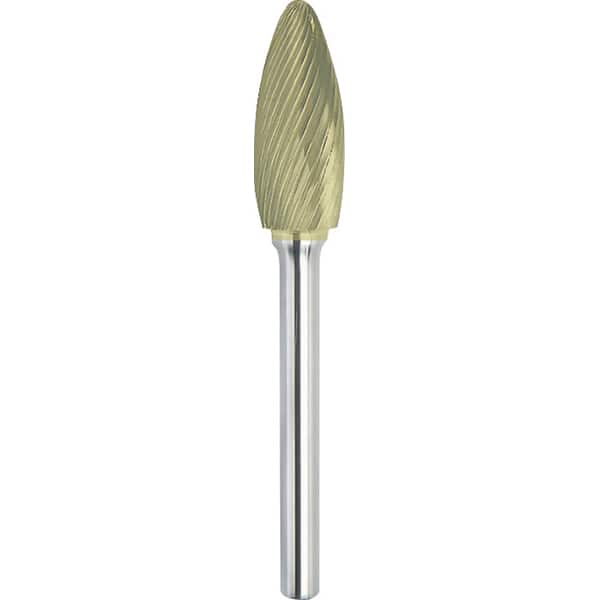 Made in USA - 1/2" Cut Diam, 0.2362" Shank Diam, Flame Head Single Cut Burr - Carbide, 32mm LOC, 77mm OAL - Exact Tooling