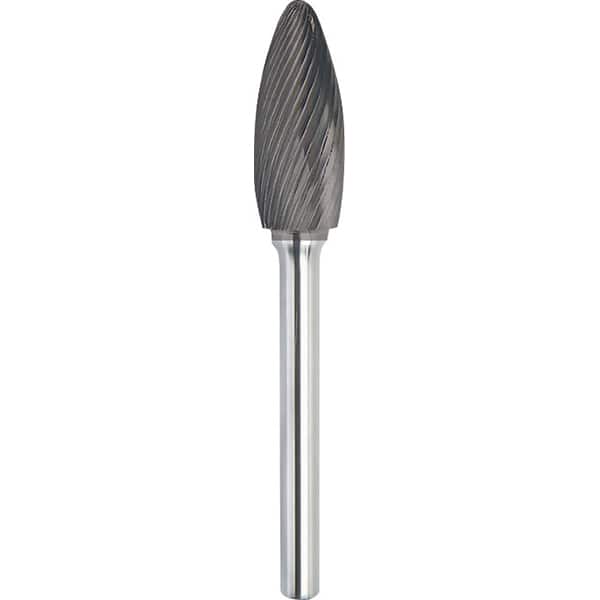 Made in USA - 8mm Cut Diam, 0.2362" Shank Diam, Flame Head Single Cut Burr - Carbide, 19mm LOC, 64mm OAL - Exact Tooling