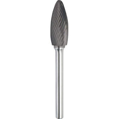 Made in USA - 5/8" Cut Diam, 1/4" Shank Diam, Flame Head Single Cut Burr - Carbide, 1-7/16" LOC, 3-3/16" OAL - Exact Tooling