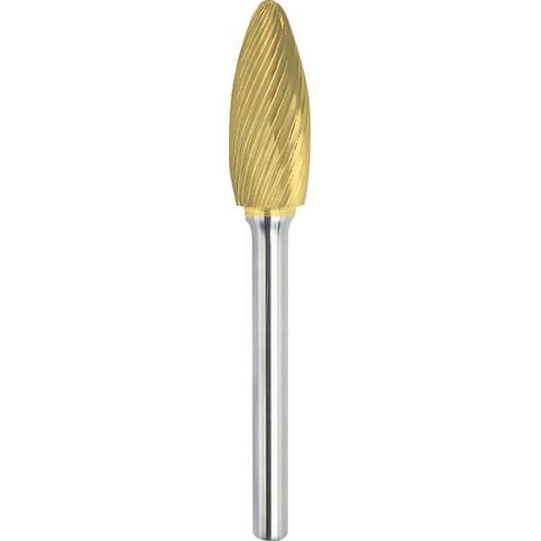 Made in USA - 8mm Cut Diam, 0.2362" Shank Diam, Flame Head Single Cut Burr - Carbide, 19mm LOC, 64mm OAL - Exact Tooling