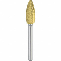Made in USA - 5/16" Cut Diam, 1/4" Shank Diam, Flame Head Double Cut Burr - Carbide, 3/4" LOC, 2-1/2" OAL - Exact Tooling