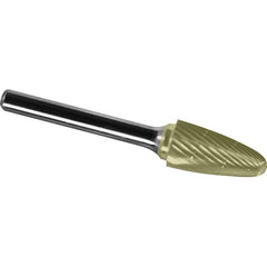 Made in USA - 9.5mm Cut Diam, 0.2362" Shank Diam, Tree with Radius Head Chipbreaker Cut Burr - Carbide, 19mm LOC, 64mm OAL - Exact Tooling